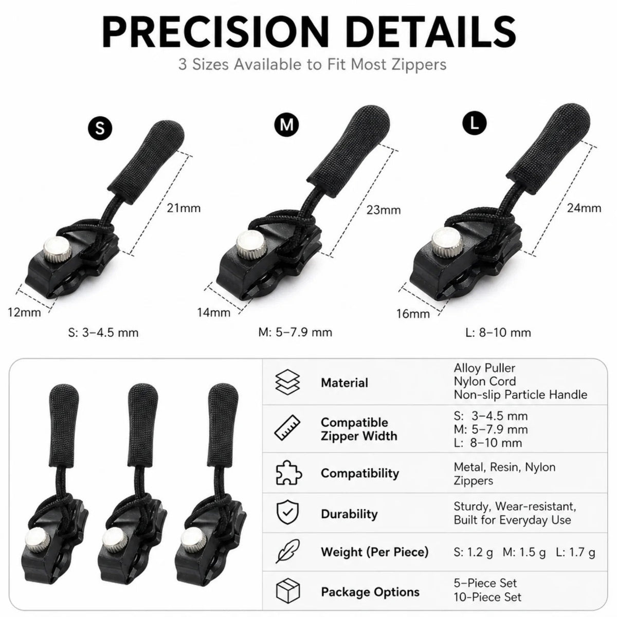 🔧Zipper Repairer 3 Sizes Detachable Tool Free for Bags Jackets Clothes Shoes Boots
