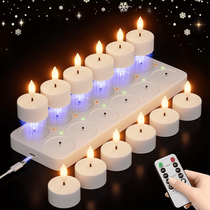 🕯️Rechargeable USB C Flameless Tealight Candles with Remote Timer Realistic Flame Home Decor