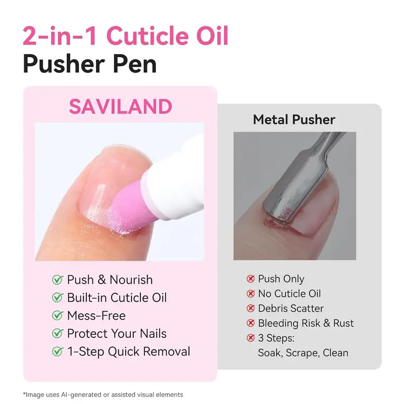 2 in 1 Cuticle Remover Pen 45 Degree Ceramic Tip for Dry Cuticles Hangnails Portable 2 Pack Travel