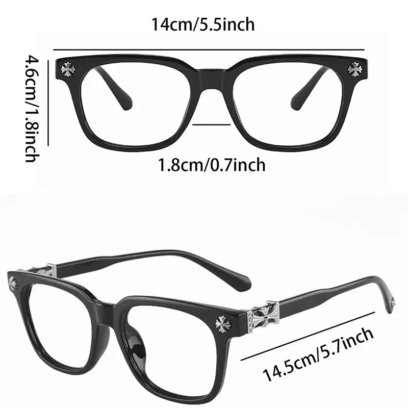 Anti Blue Light Fashion Metal Square Frame Flat Lens Reading Glasses