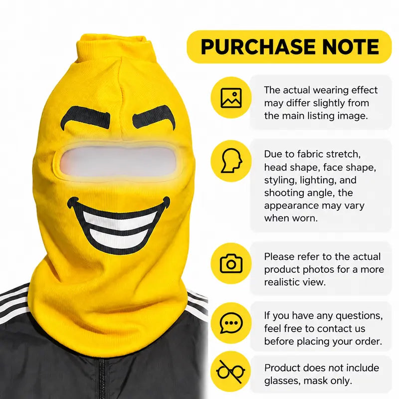 Funny Smiley Face Balaclava Lightweight Knit Winter Face Cover for Skiing Snowboarding