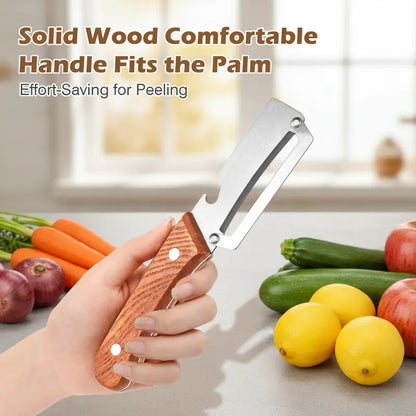 Stainless Steel Sharp Peeler Wooden Handle Built In Bottle Opener