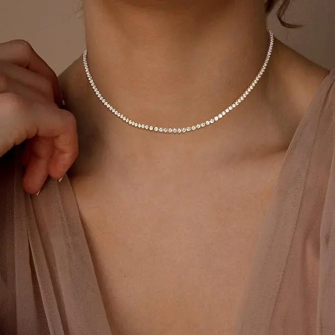 Tennis Necklace for Women 14K Gold Plated or Sterling Silver Cubic Zirconia Dainty Choker Gift