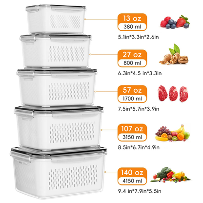 Stackable Fridge Organizer with Removable Colander – BPA-Free Fruit & Veggie Storage Container