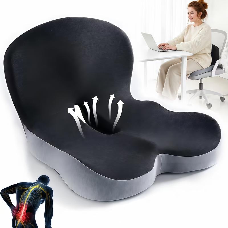 Ergonomic Memory Foam Seat Cushion with Contoured Lumbar Support & Pressure Relief