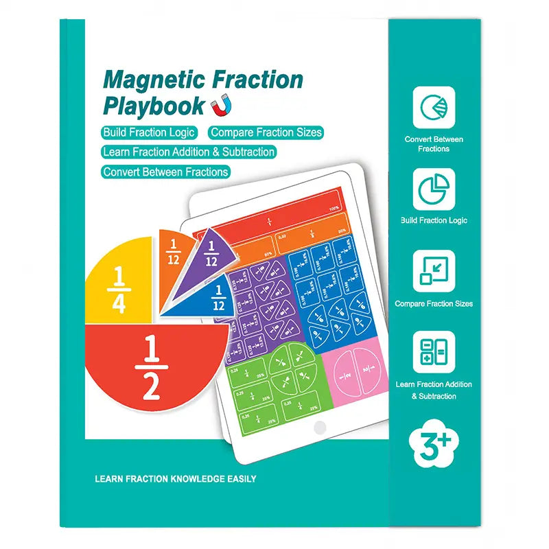 Magnetic Fraction Demonstration Book STEM Math Manipulative Montessori Toy Ages 6 Plus