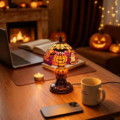 Halloween Retro Pumpkin Bat Desk Lamp – Vintage Glow Night Light