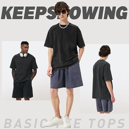 Back to School Distressed Cotton Couple Tees – Breathable Oversized Short Sleeve Tops