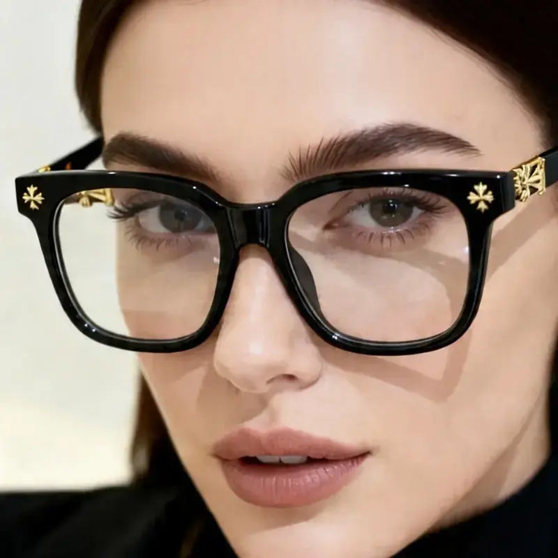 Anti Blue Light Fashion Metal Square Frame Flat Lens Reading Glasses