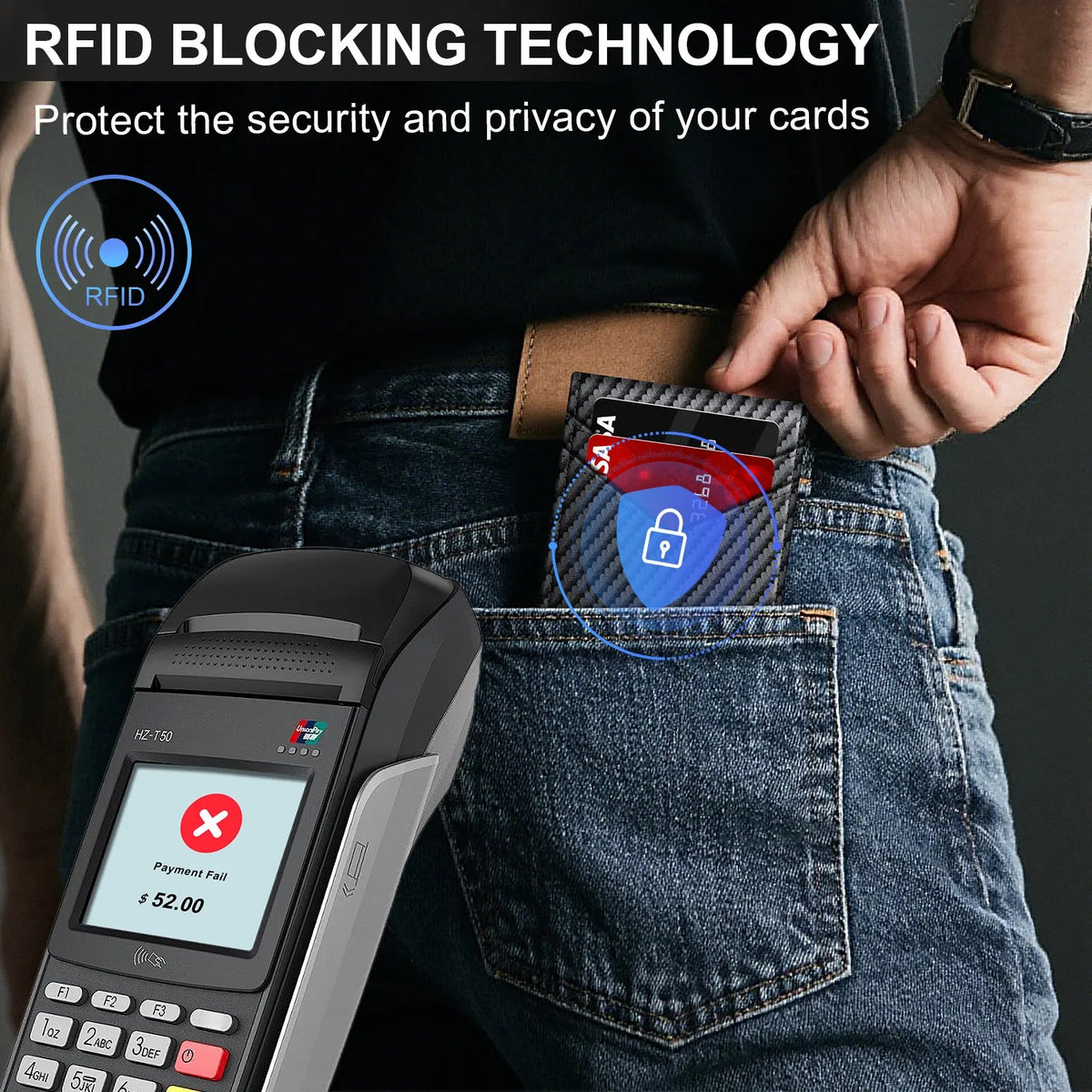 Men's RFID Minimalist Bifold Wallet With Pop Up Card Holder Money Clip & ID Window