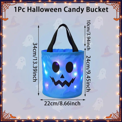 Halloween LED Candy Bucket & Reusable Pumpkin Tote Bags Non-Woven Trick or Treat Bags