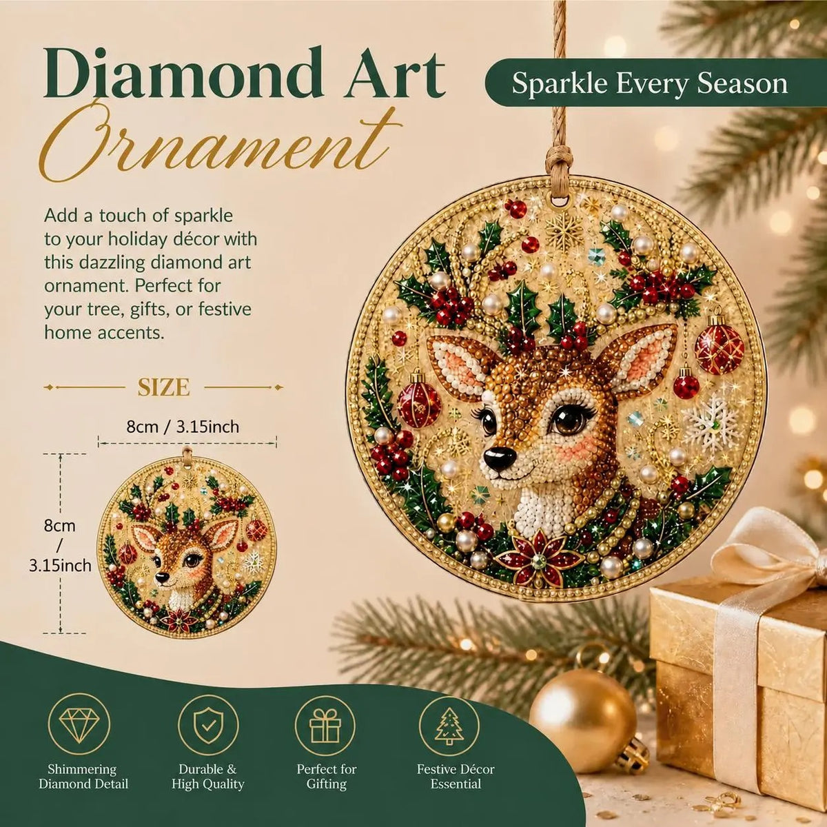 DIY Christmas Diamond Painting Ornament Kit Xmas Tree Hanging Pendant Handmade Craft Gift
