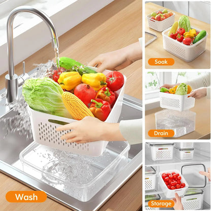 Stackable Fridge Organizer with Removable Colander – BPA-Free Fruit & Veggie Storage Container