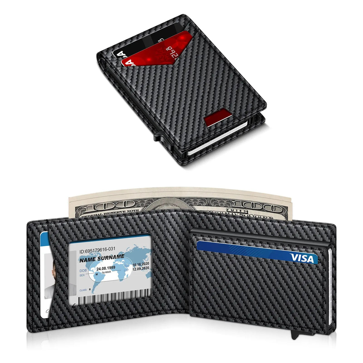 Men's RFID Minimalist Bifold Wallet With Pop Up Card Holder Money Clip & ID Window
