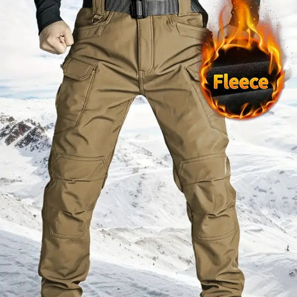 Men's Fleece Lined Tactical Cargo Pants Windproof Warm Multi Pockets