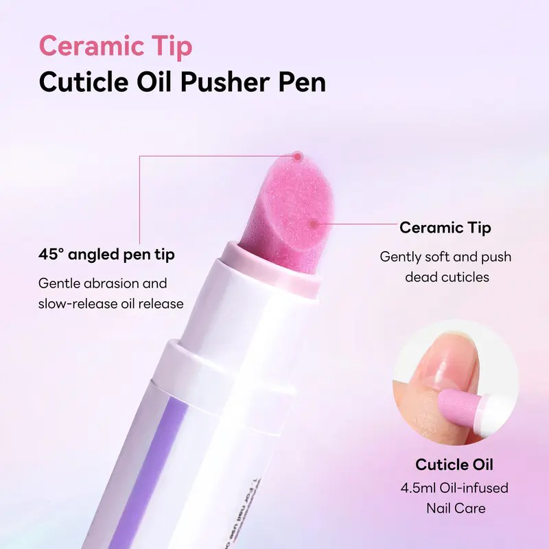 2 in 1 Cuticle Remover Pen 45 Degree Ceramic Tip for Dry Cuticles Hangnails Portable 2 Pack Travel