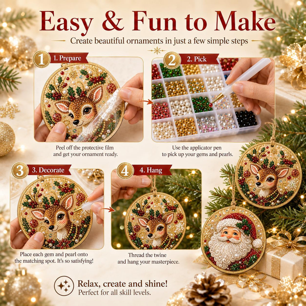 DIY Christmas Diamond Painting Ornament Kit Xmas Tree Hanging Pendant Handmade Craft Gift