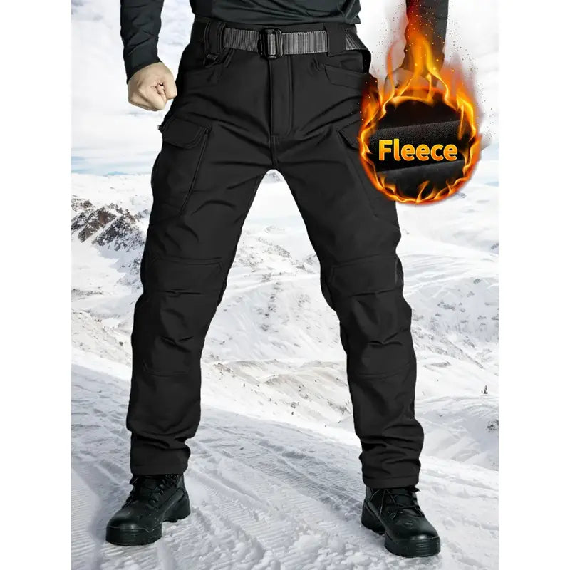 Men's Fleece Lined Tactical Cargo Pants Windproof Warm Multi Pockets