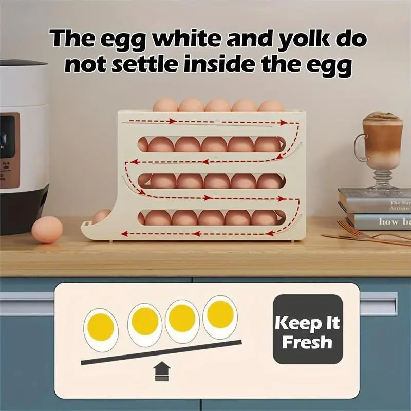 4 Layer Egg Storage Box Refrigerator Egg Organizer Automatic Rolling Rack