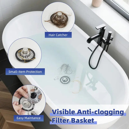 3-in-1 Bathroom Decor Sink Stopper - Anti-Clogging Quick Drain