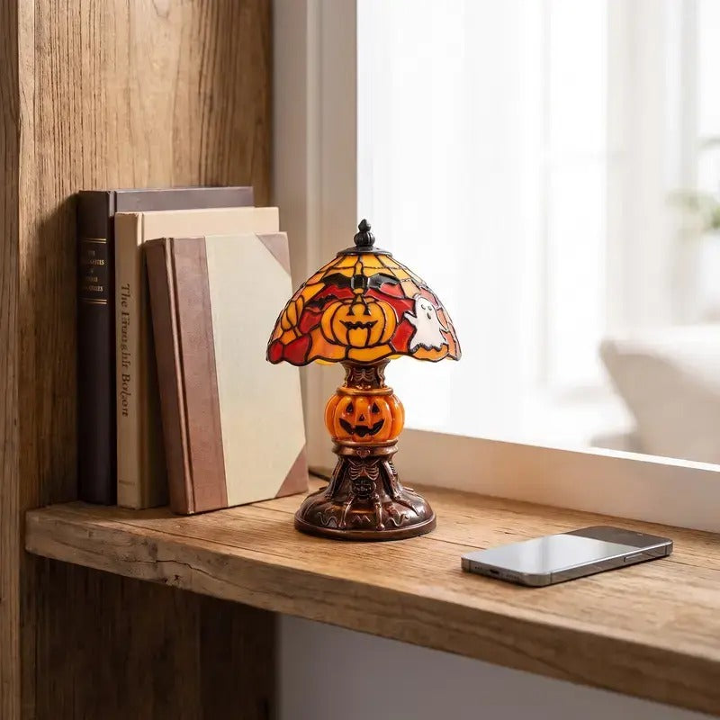Halloween Retro Pumpkin Bat Desk Lamp – Vintage Glow Night Light