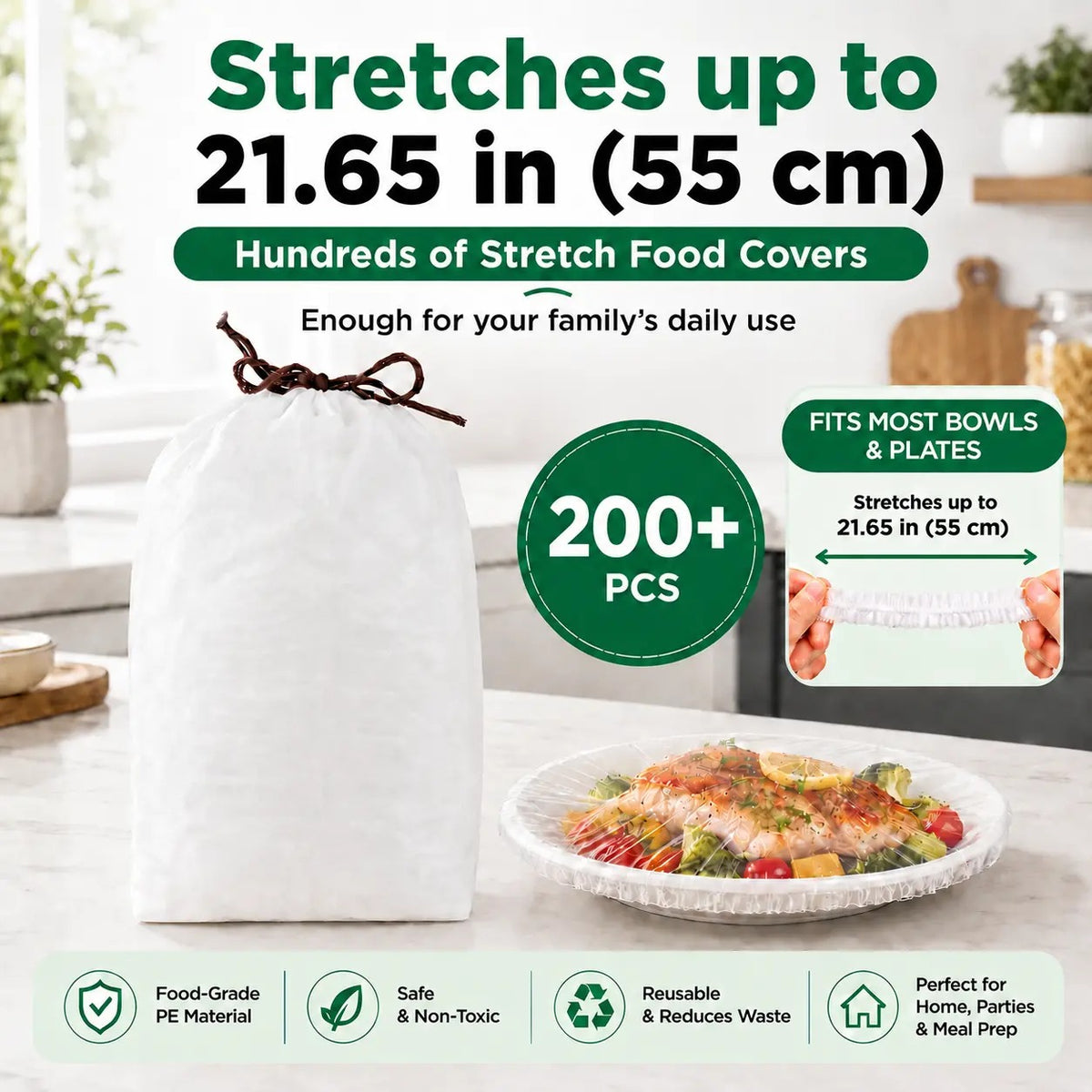 40% OFF Plastic Wrap Alternative for Food Storage Elastic Kitchen Bowl & Plate Lids Disposable Stretch Food Covers