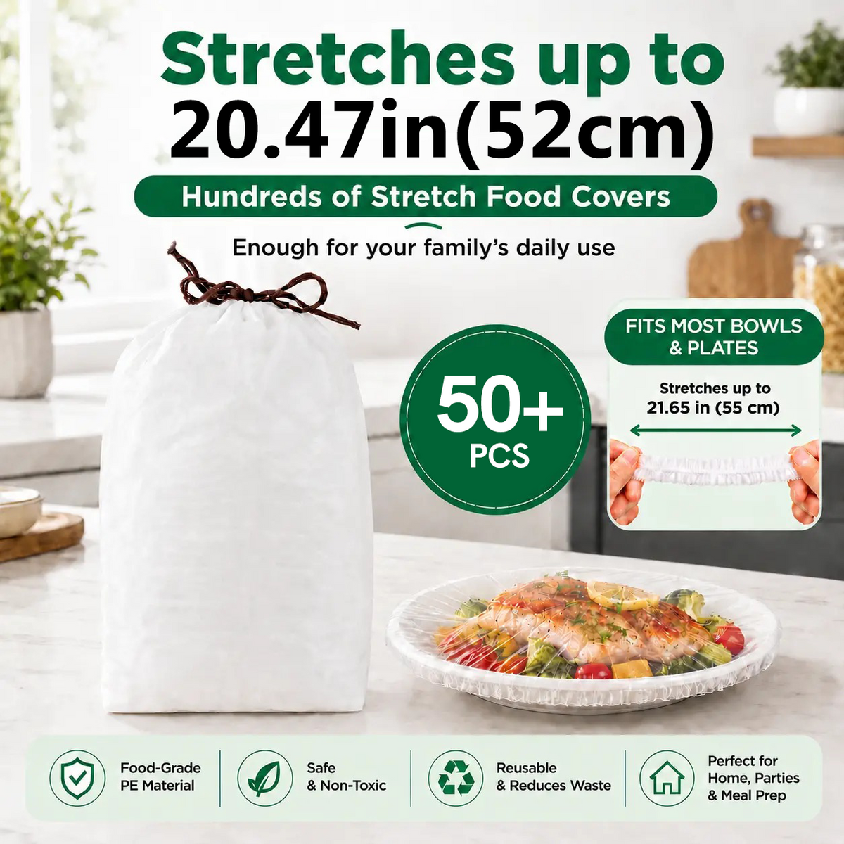40% OFF Plastic Wrap Alternative for Food Storage Elastic Kitchen Bowl & Plate Lids Disposable Stretch Food Covers