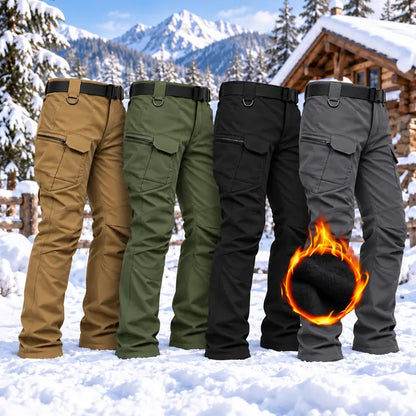 Men's Fleece Lined Tactical Cargo Pants Windproof Warm Multi Pockets