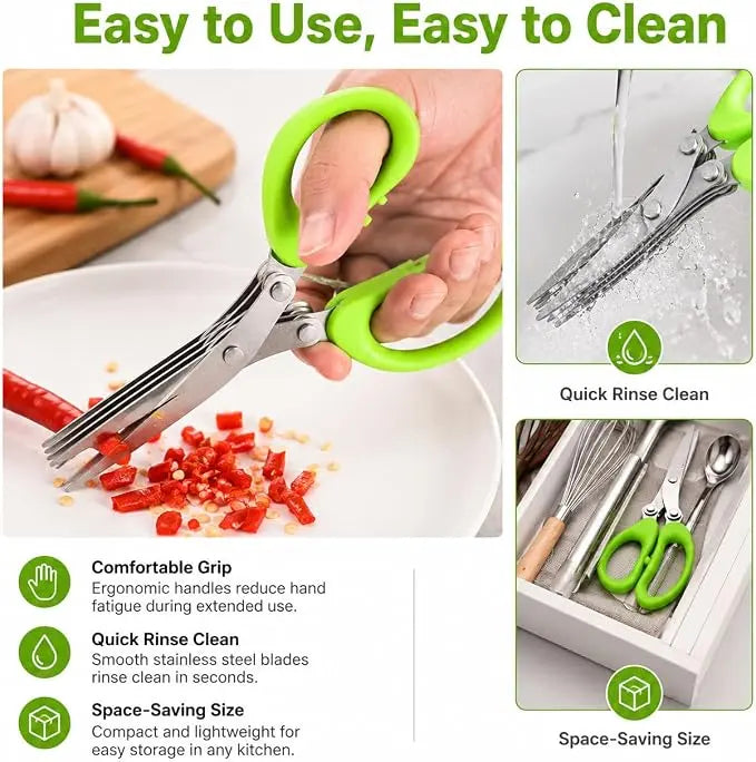 Stainless Steel 5 Blade Herb Scissors Multi Blade Cutting Shears for Kitchen