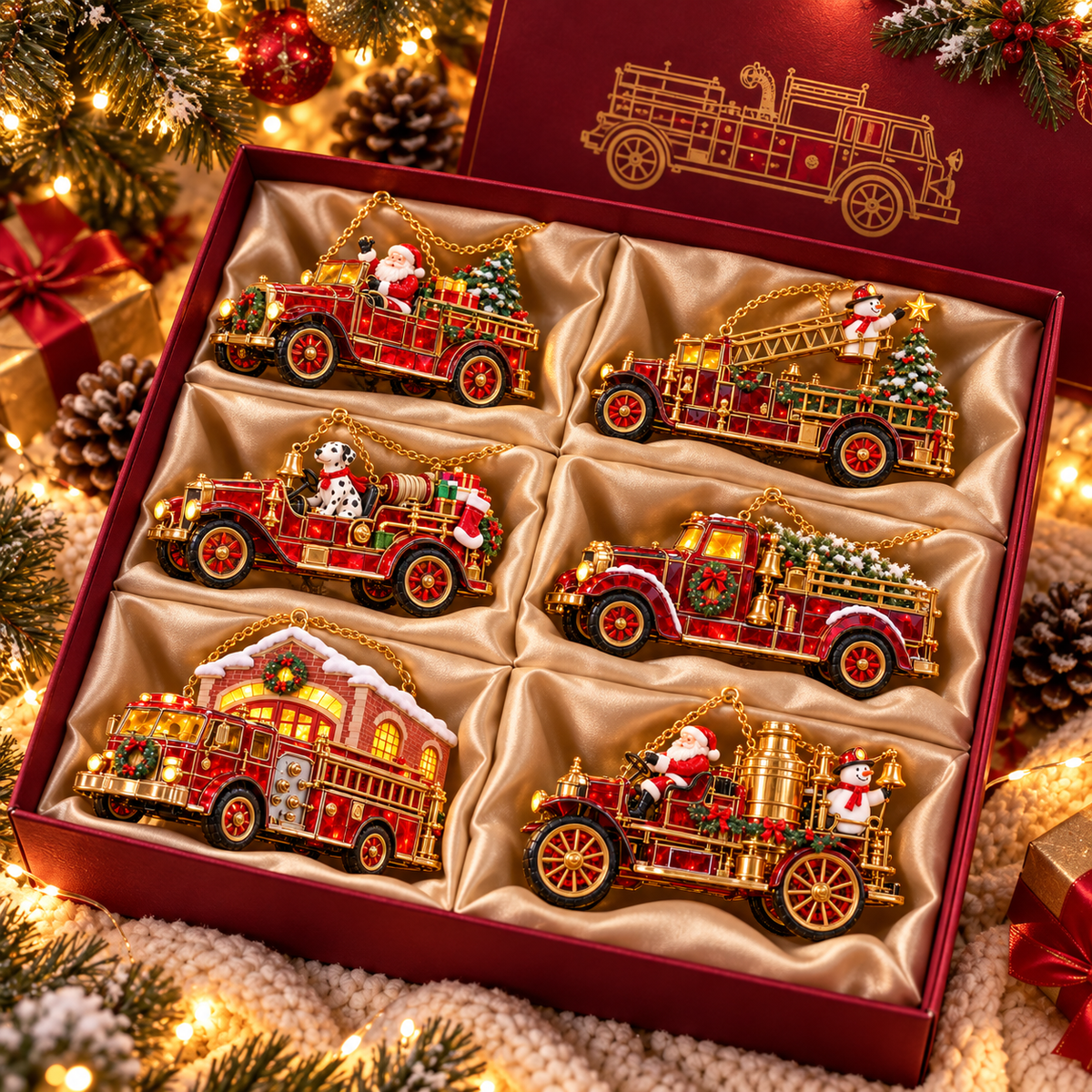 2026 Vintage Fire Truck Christmas Ornaments