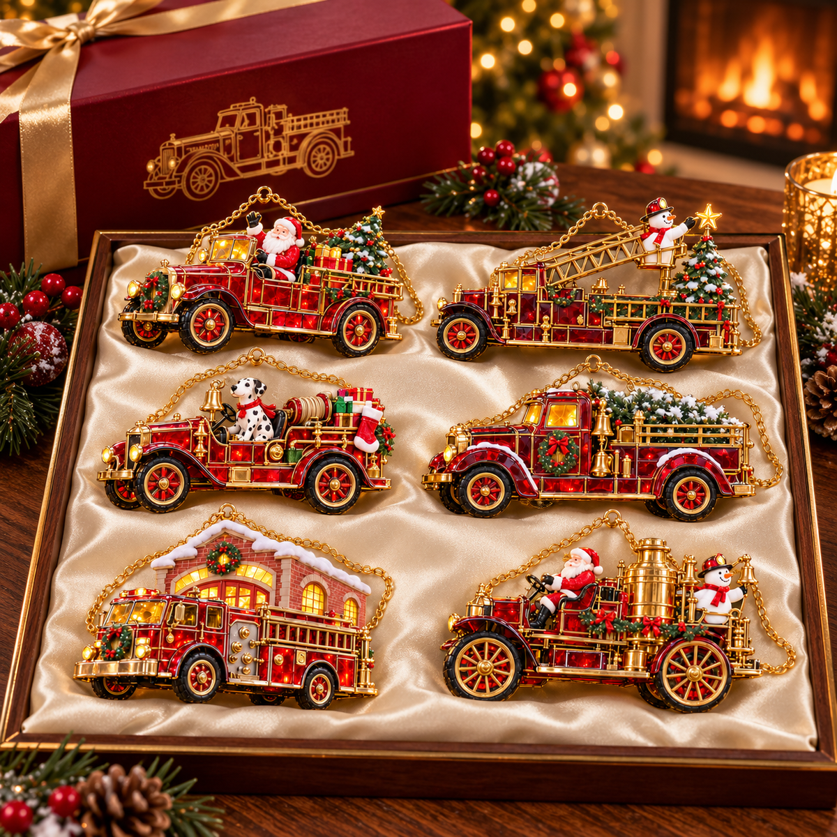 2026 Vintage Fire Truck Christmas Ornaments