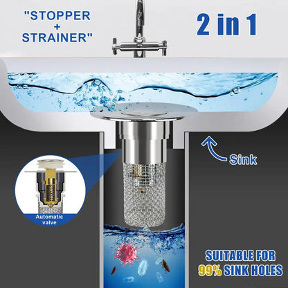 Sink Drain Filter Stainless Steel Removable Basket Pop Up Drain Plug