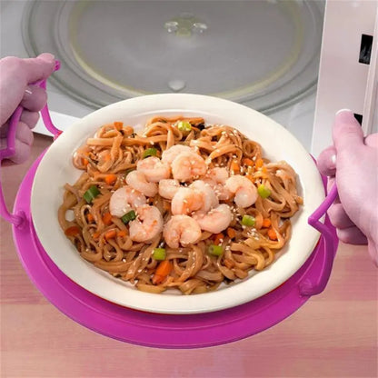 3 in 1 Microwave Plate Stacker Food Splatter Cover Carrying Tray with Foldable Handles