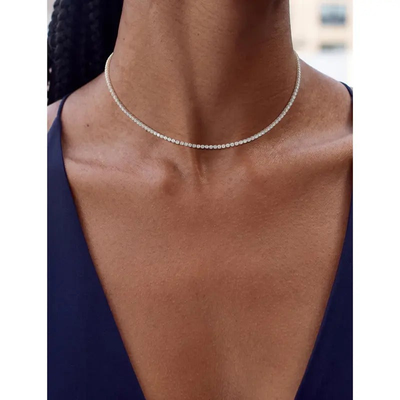 Tennis Necklace for Women 14K Gold Plated or Sterling Silver Cubic Zirconia Dainty Choker Gift