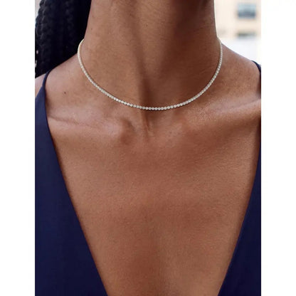 Tennis Necklace for Women 14K Gold Plated or Sterling Silver Cubic Zirconia Dainty Choker Gift