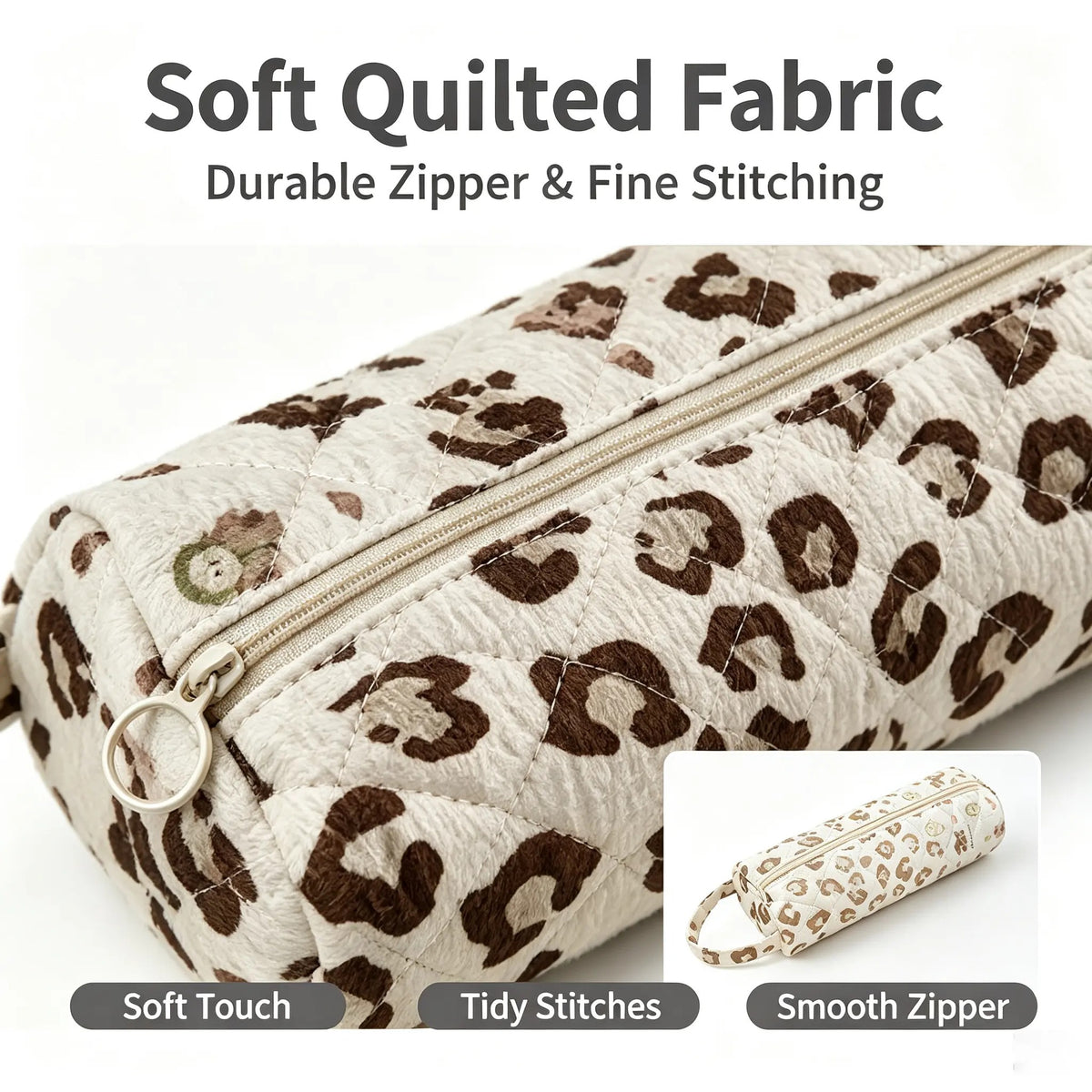 Quilted Multi-Purpose Makeup Pouch with Handle Large Capacity Travel Toiletry Organizer