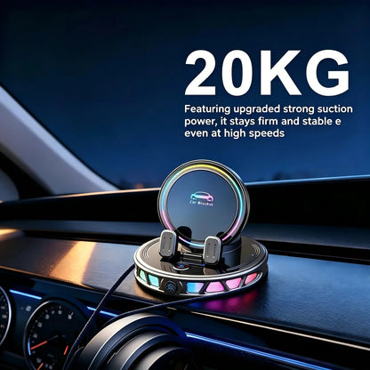 360° Rotating Wireless Charging Car Phone Mount RGB Light Ultra-Stable Suction Auto-Lock for iPhone & Android