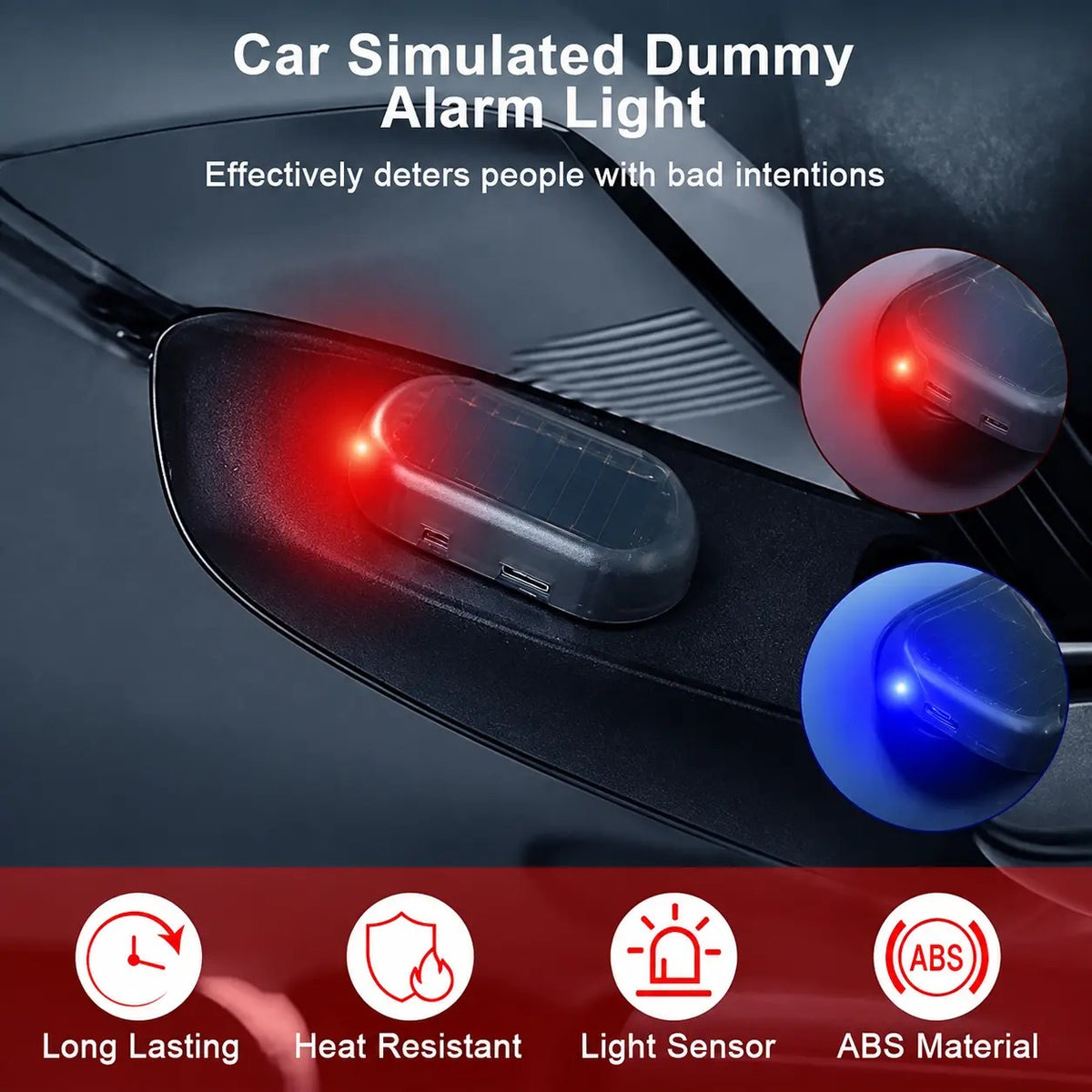 Solar Powered Fake Car Alarm Light – Auto Sensor LED Flashing Security Lamp, No Wiring DIY Anti-Theft Dummy Light