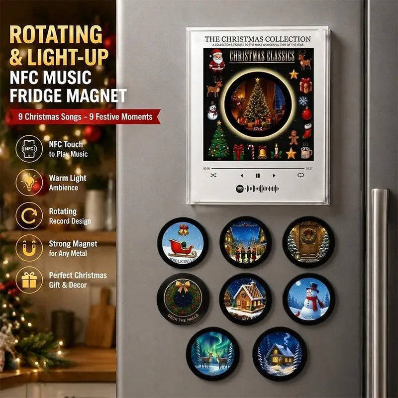 Christmas Vinyl Fridge Magnet Music Player 9 Vinyl Records Mini Player NFC Gift
