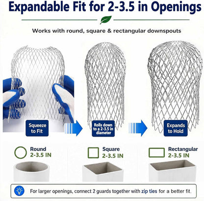 Aluminum Alloy Gutter Guard 2 PCS Downspout Strainer Anti Clog Leaf Catcher Home Drainage