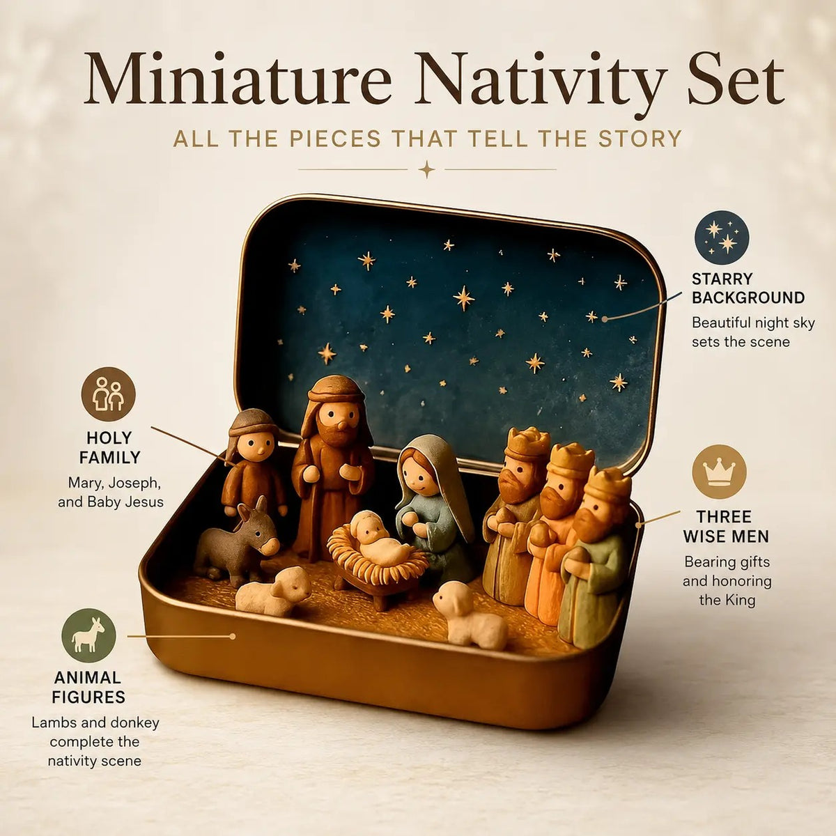Christmas Pocket-Size Nativity Scene Set with Storage Box