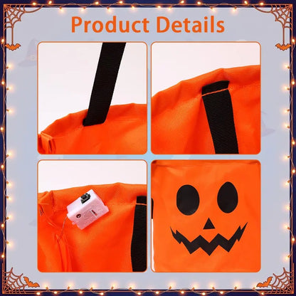 Halloween LED Candy Bucket & Reusable Pumpkin Tote Bags Non-Woven Trick or Treat Bags
