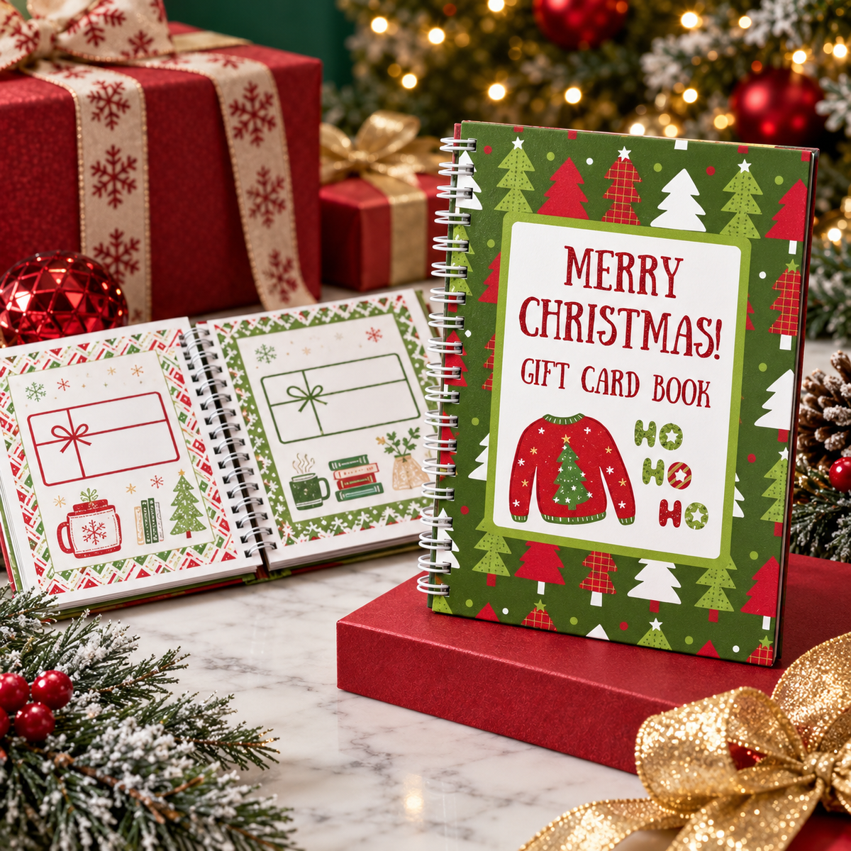 DIY Spiral Bound Merry Christmas Gift Card Album Surprise Page Holder Gift Planner Notebook