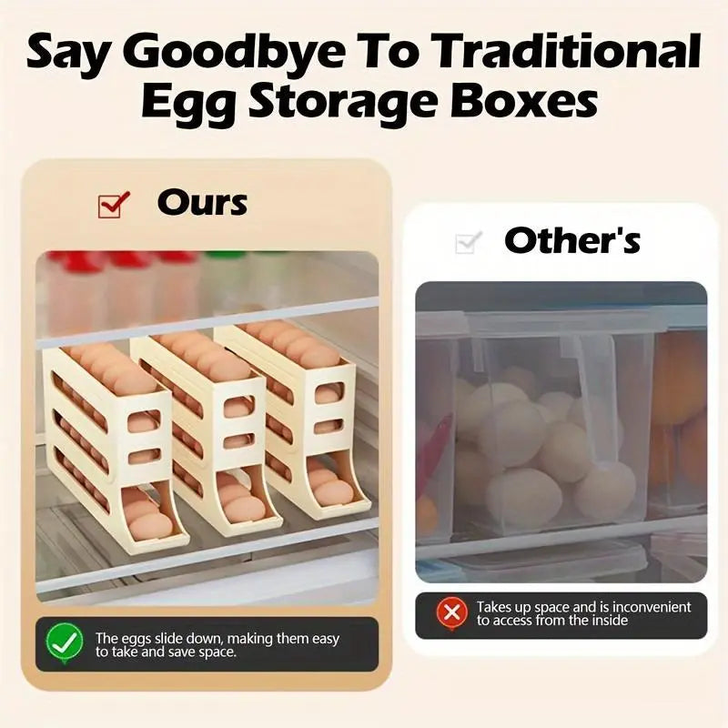 4 Layer Egg Storage Box Refrigerator Egg Organizer Automatic Rolling Rack