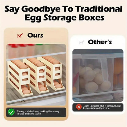 4 Layer Egg Storage Box Refrigerator Egg Organizer Automatic Rolling Rack