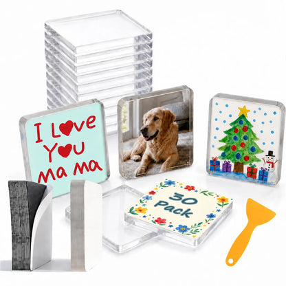 2x2 Clear Acrylic Magnetic Photo Frames DIY Fridge Magnets with Adhesive Backing