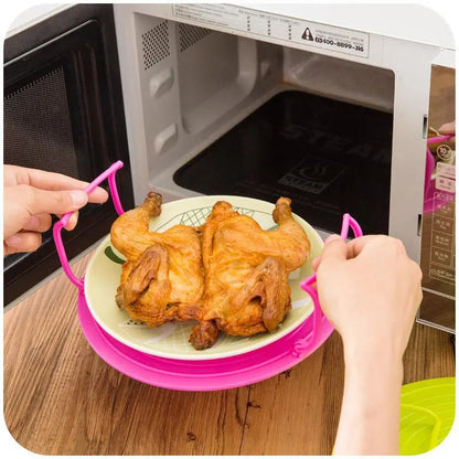 3 in 1 Microwave Plate Stacker Food Splatter Cover Carrying Tray with Foldable Handles