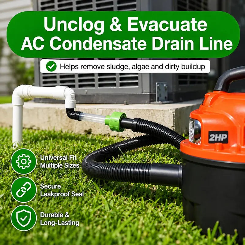 Universal AC Drain Line Cleaner Adapter Wet Dry Vacuum Attachment