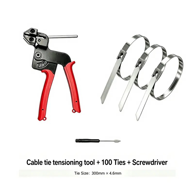 Heavy Duty 304 Stainless Steel Cable Tie Tool Set 11.8 Inch Self Locking Metal Zip Ties Removal Screwdriver