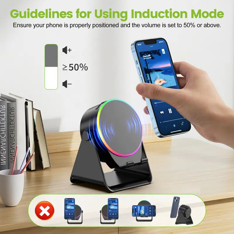5-in-1 Wireless Bluetooth Speaker with 360° LED Stand & Universal Phone Holder